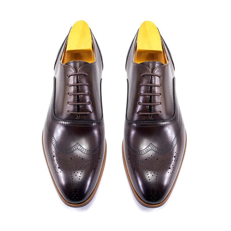 ParGrace Wingtip Oxford Genuine Leather Dress Shoes Handmade Lace Up