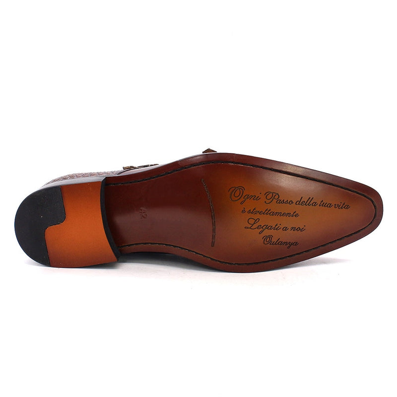 ParGrace Formal  Oxfords Double Buckles Monk Strap  Shoes Genuine Leather