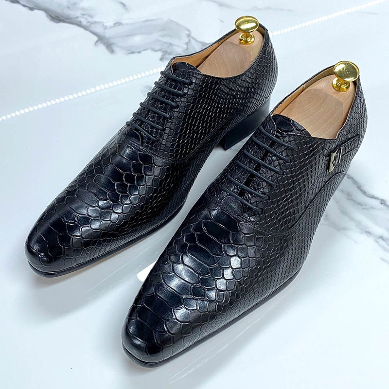 Luxury Mens Wedding Oxford Shoes Black Brown Genuine Leather Snake Print
