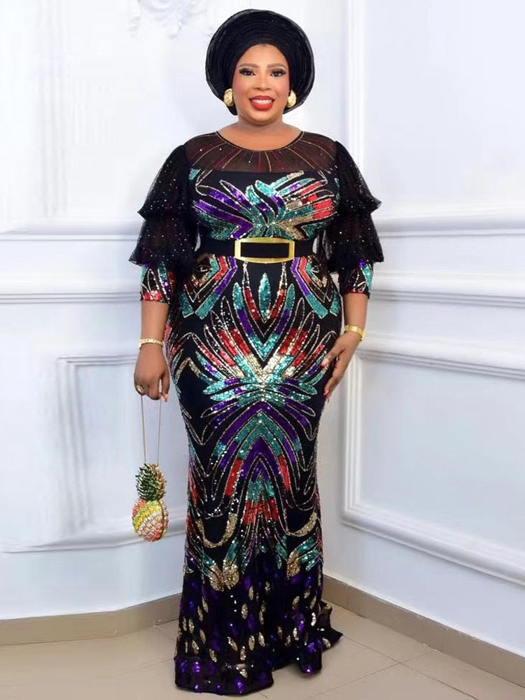 New African Luxury Sequin Dresses Plus Size