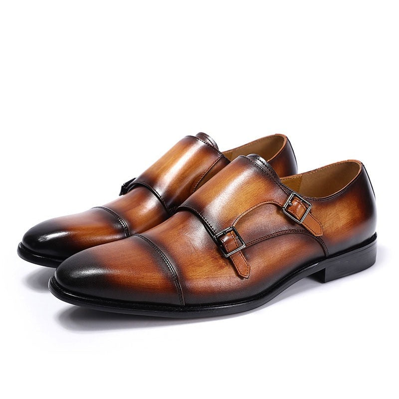 ParGrace Double Buckle & Comfortable Monk Strap Genuine Leather