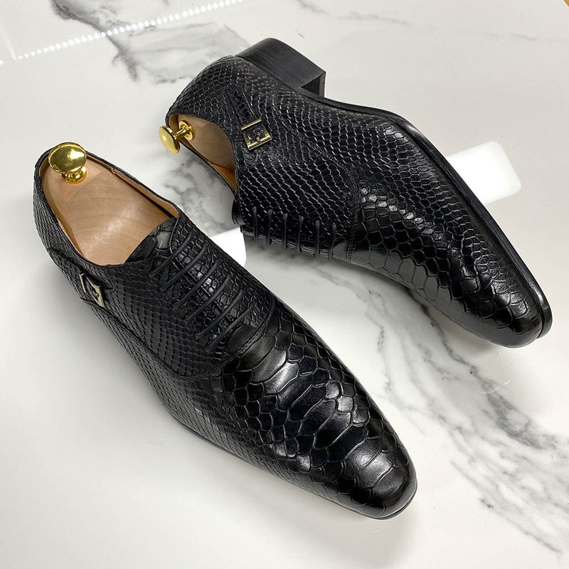 Luxury Mens Wedding Oxford Shoes Black Brown Genuine Leather Snake Print