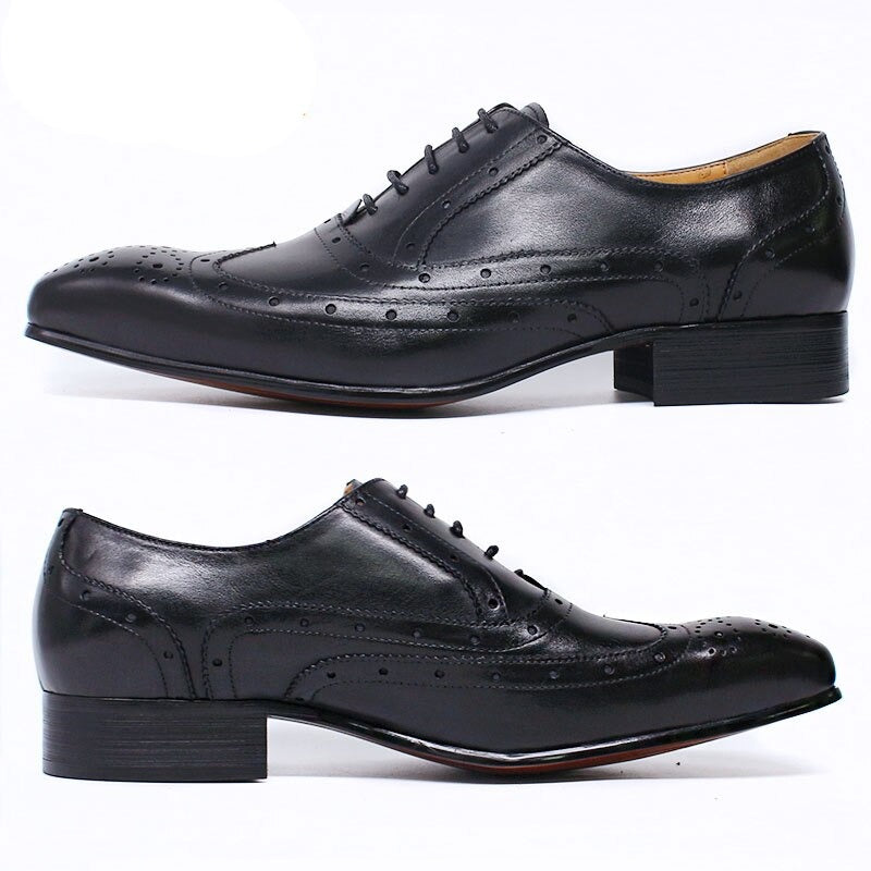 Oxford Black Red Male Formal Shoes Pointed Wingtip Lace Up