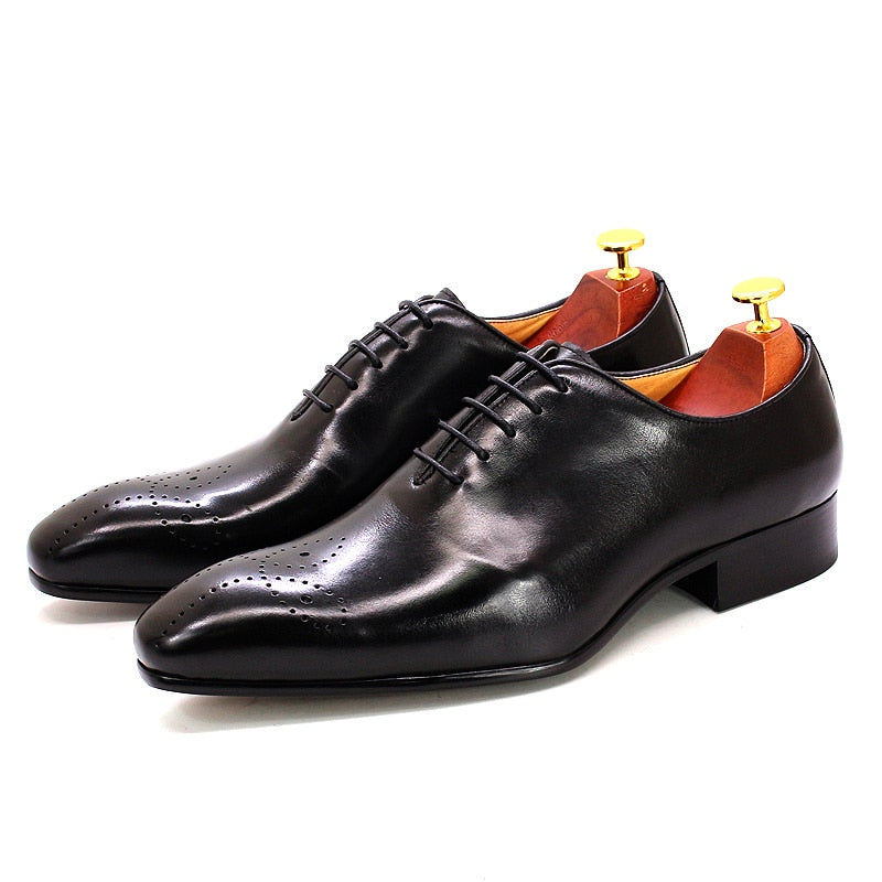 ParGrace Oxfords Leather Men Shoes Whole Cut Fashion Casual Pointed Toe