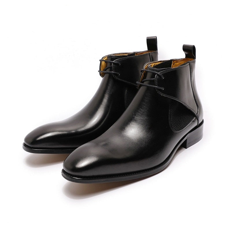 ParGrace Luxury Design Ankle Boots Lace-up Genuine Leather
