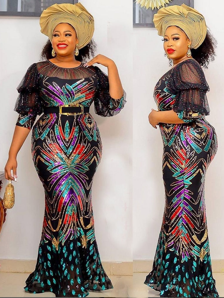 New African Luxury Sequin Dresses Plus Size