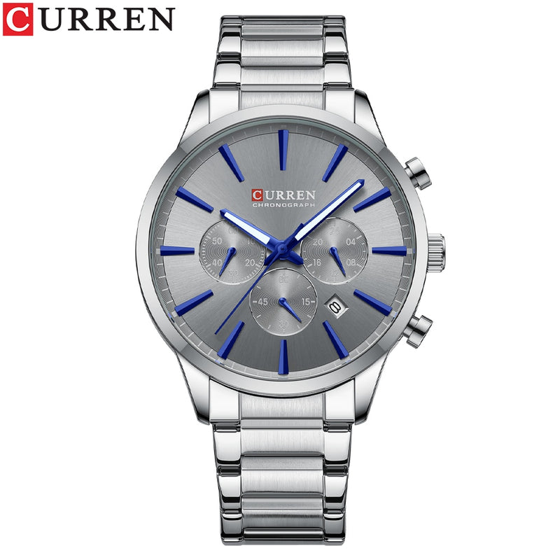 CURREN Quartz Watches  New  Stainless Steel Strap with Luminous Hands Chronograph