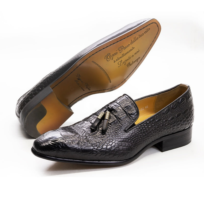 ParGrace Tassel Loafer Genuine Leather Crocodile Prints