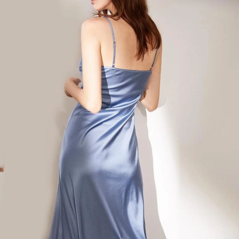 ParGrace Elegant Women Dress Adjustable Strap Satin Maxi Long