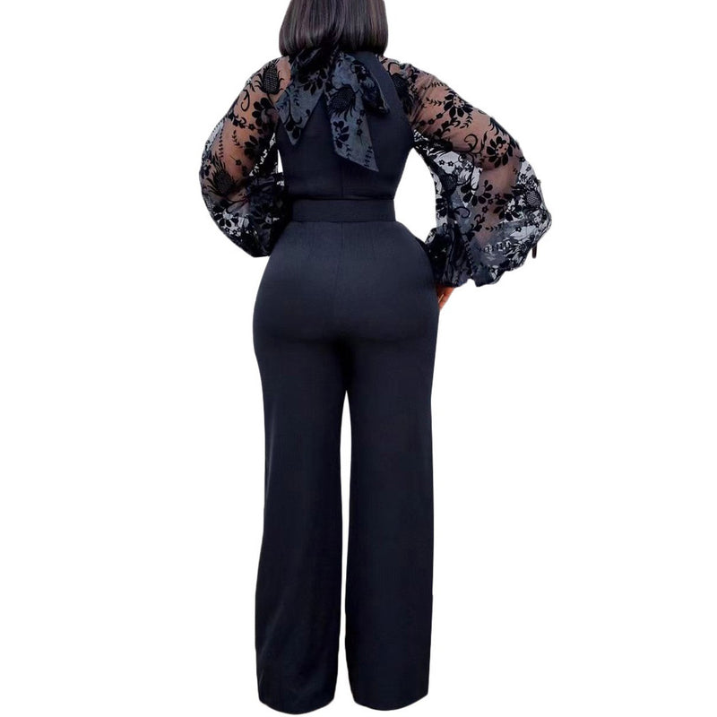 ParGrace Elegant Jumpsuits for Women Lantern Sleeve High Waisted