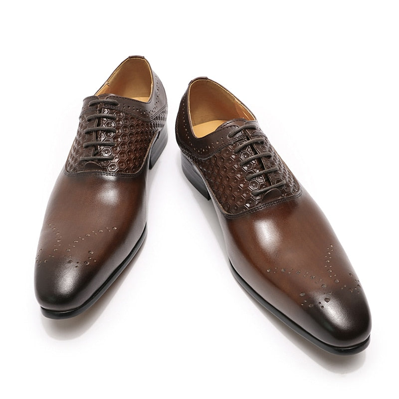 Italian Luxury  Oxford Leather Shoes  Lace Up Pointed  Office Business Formal Shoes