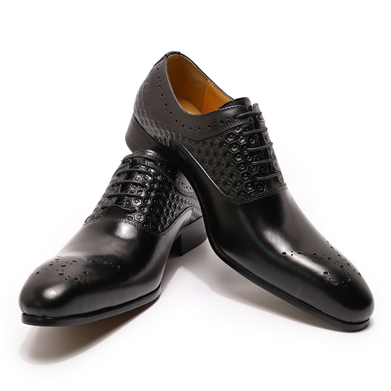 Italian Luxury  Oxford Leather Shoes  Lace Up Pointed  Office Business Formal Shoes