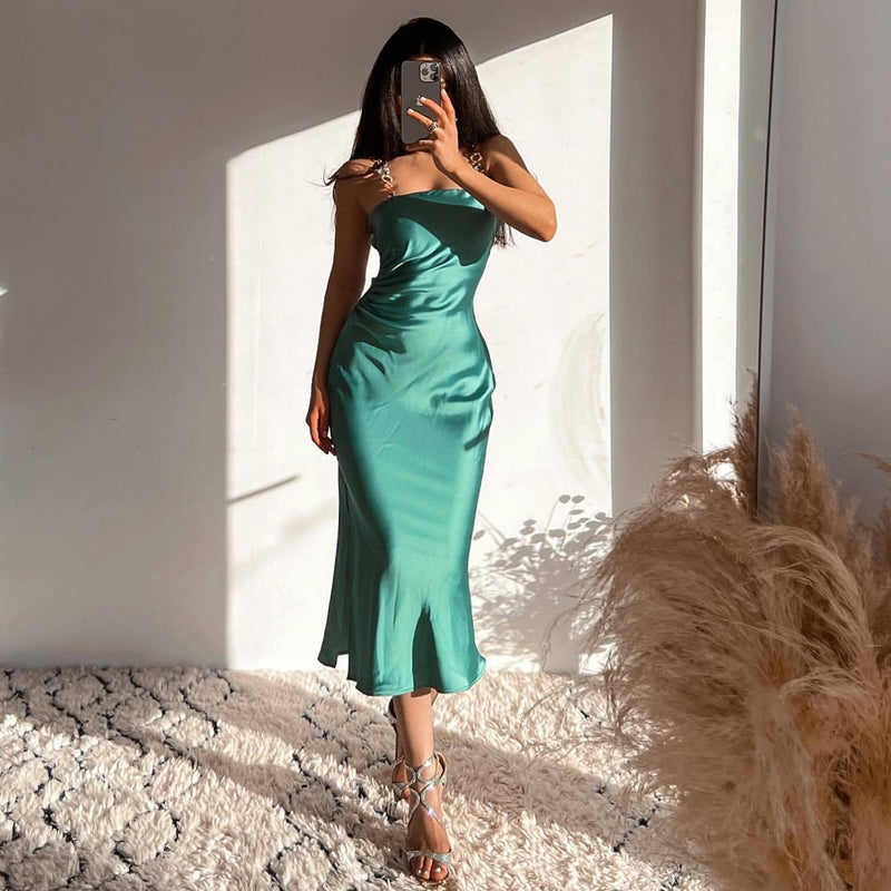 ParGrace Fashion Sea Green Dress Straps with Chains