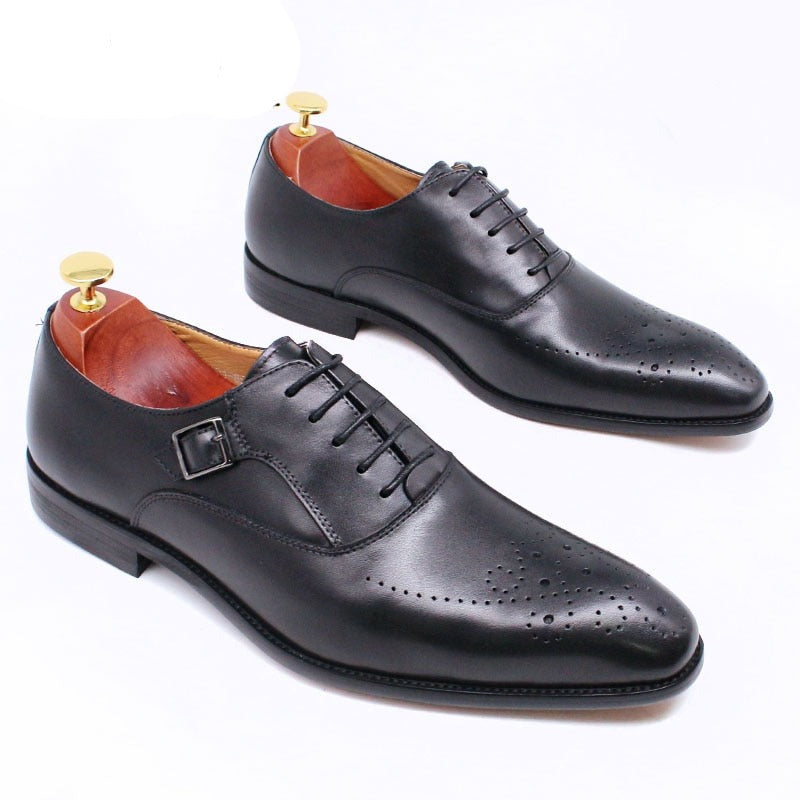 ParGrace Genuine Leather Oxford Shoes Buckle Lace-Up