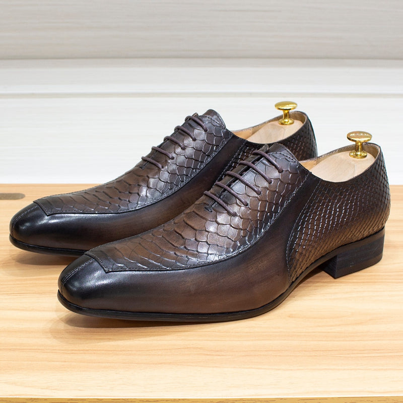 Classic Lace Up Oxfords Genuine Leather Snake Pattern