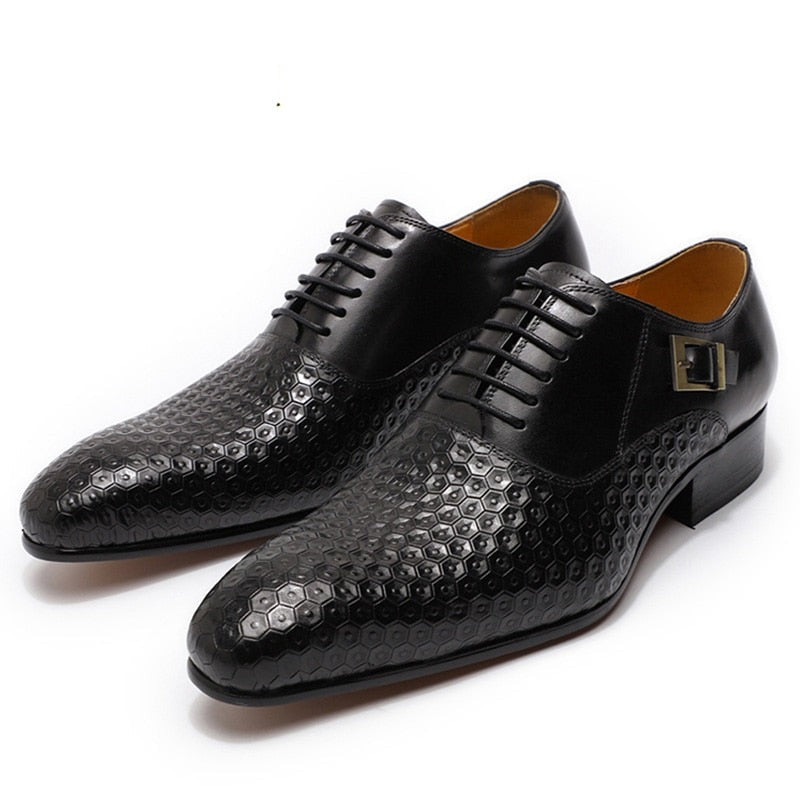 ParGrace  Luxury Genuine Leather Geometric Prints Office Wedding Man