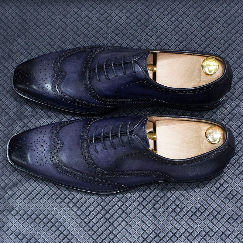 ParGrace Genuine Calfskin Leather Handmade Wingtip Oxford