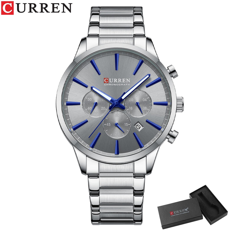 CURREN Quartz Watches  New  Stainless Steel Strap with Luminous Hands Chronograph