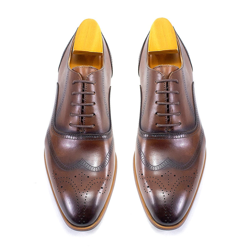 ParGrace Wingtip Oxford Genuine Leather Dress Shoes Handmade Lace Up