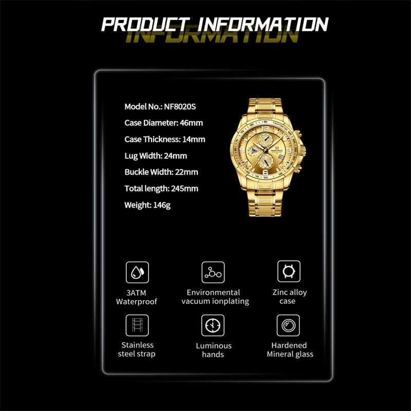 NAVIFORCE Temperament  Luxury   Multifunction Luminous Quartz