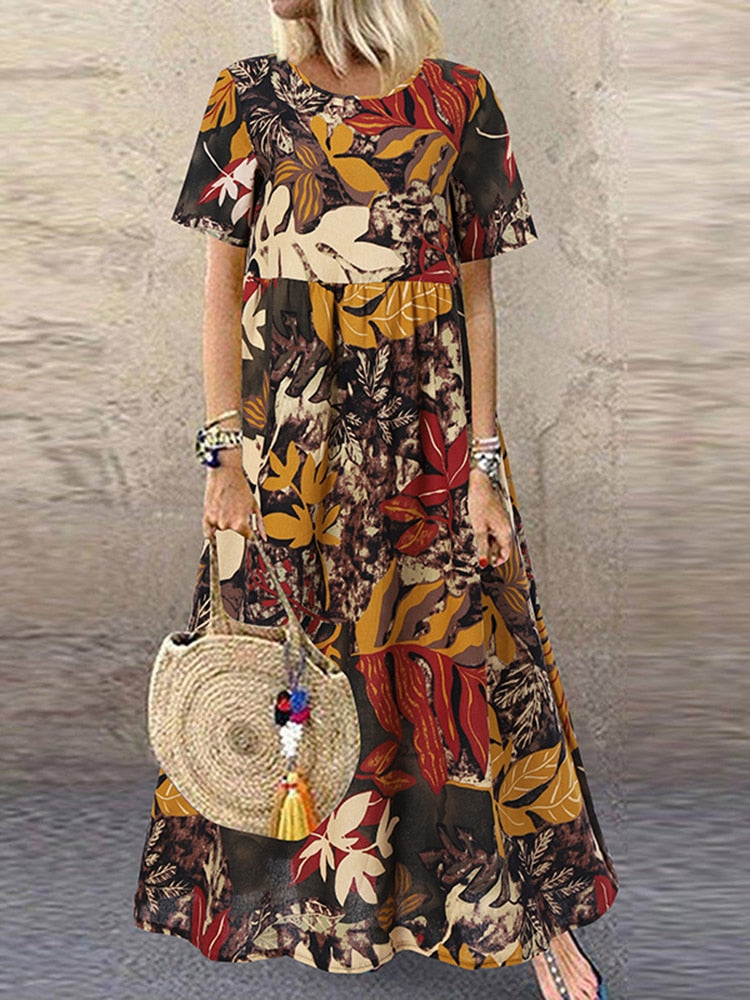 ParGrace Printed Sundress Casual Short Sleeve Dress