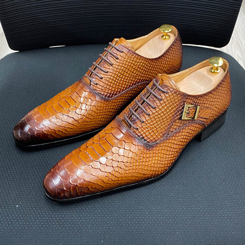 Luxury Mens Wedding Oxford Shoes Black Brown Genuine Leather Snake Print