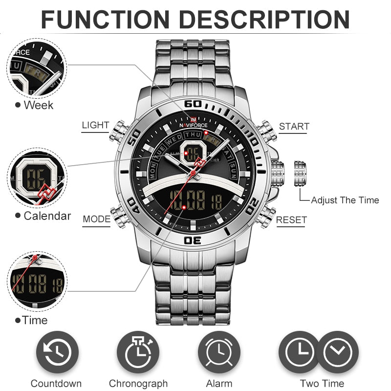 NAVIFORCE Luxury Digital Wristwatch Military Sport Quartz Waterproof