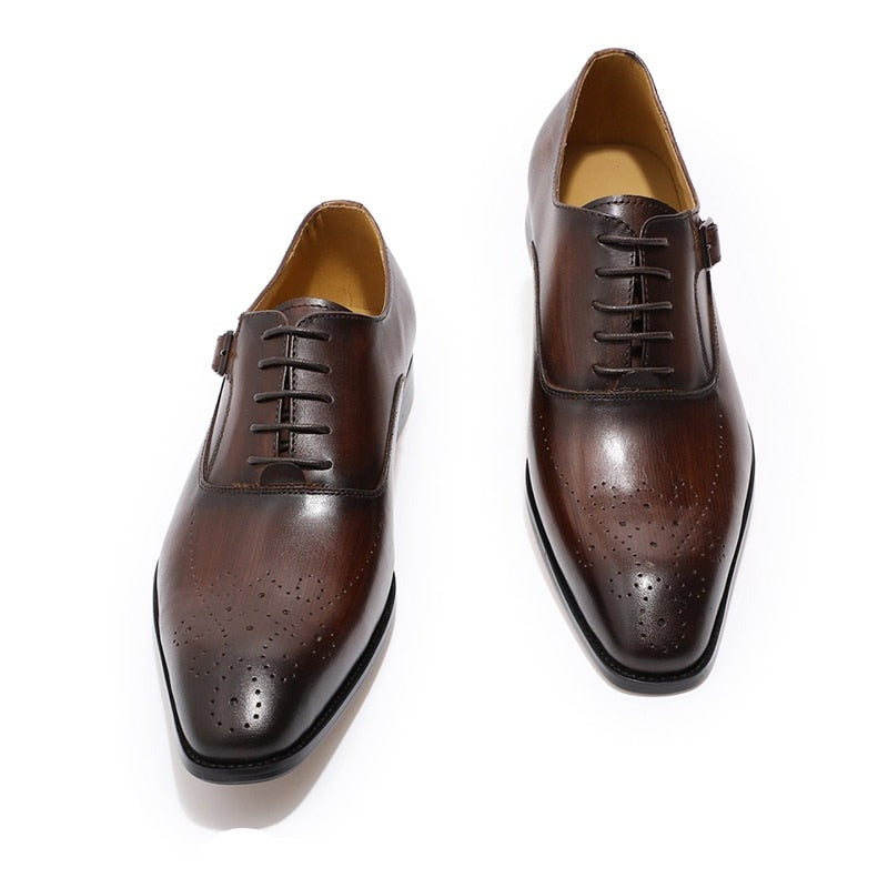 ParGrace Genuine Leather Oxford Shoes Buckle Lace-Up