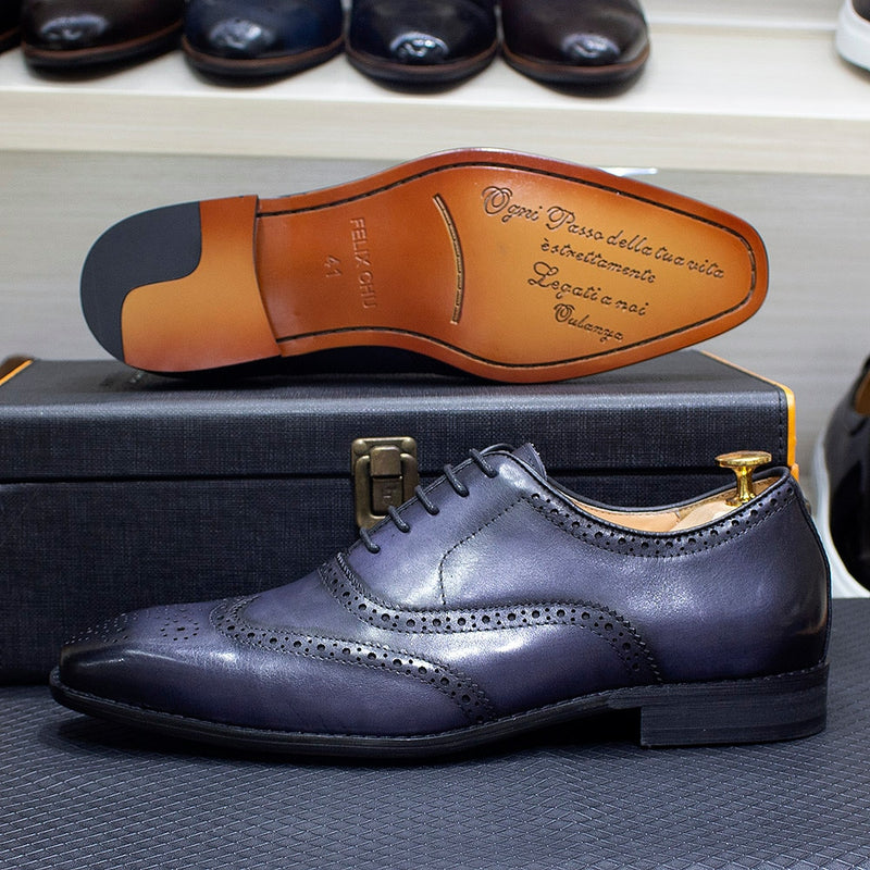 ParGrace Genuine Calfskin Leather Handmade Wingtip Oxford