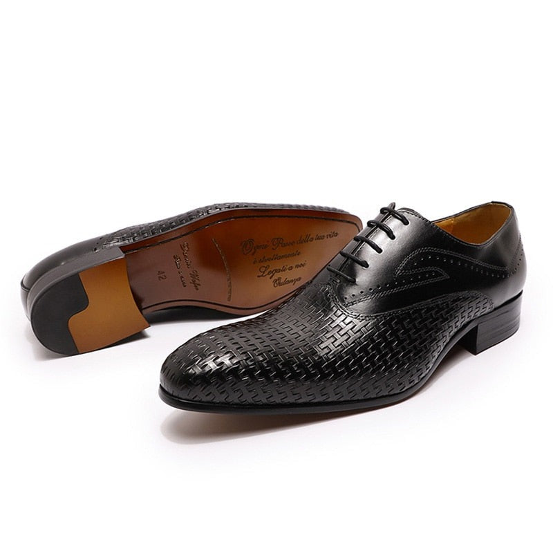 Italian Luxury Geometric Prints Lace Up Pointed Wedding Leather Oxford Shoes