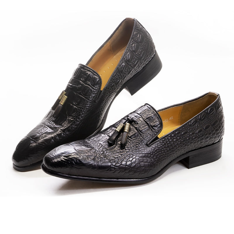 ParGrace Tassel Loafer Genuine Leather Crocodile Prints