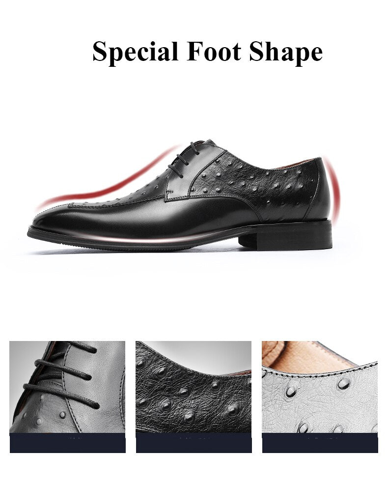 ParGrace Genuine Leather Derby Men Shoes Ostrich Pattern  Classic Design