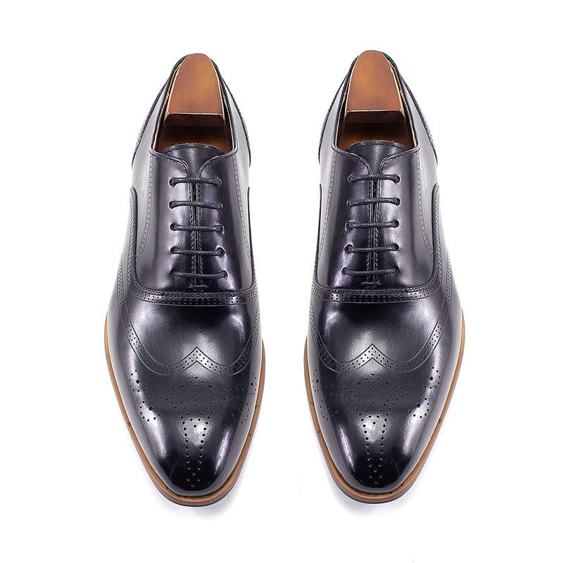ParGrace Wingtip Oxford Genuine Leather Dress Shoes Handmade Lace Up
