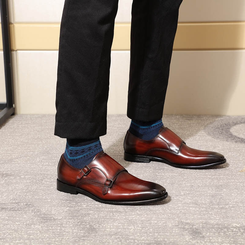 ParGrace Formal  Oxfords Double Buckles Monk Strap  Shoes Genuine Leather
