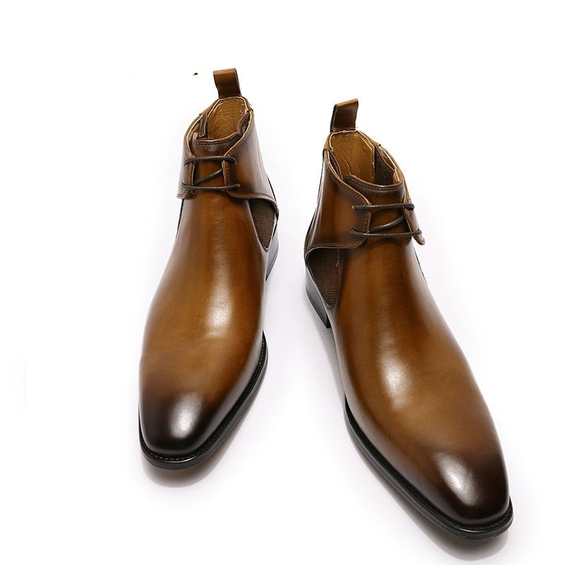 ParGrace Luxury Design Ankle Boots Lace-up Genuine Leather