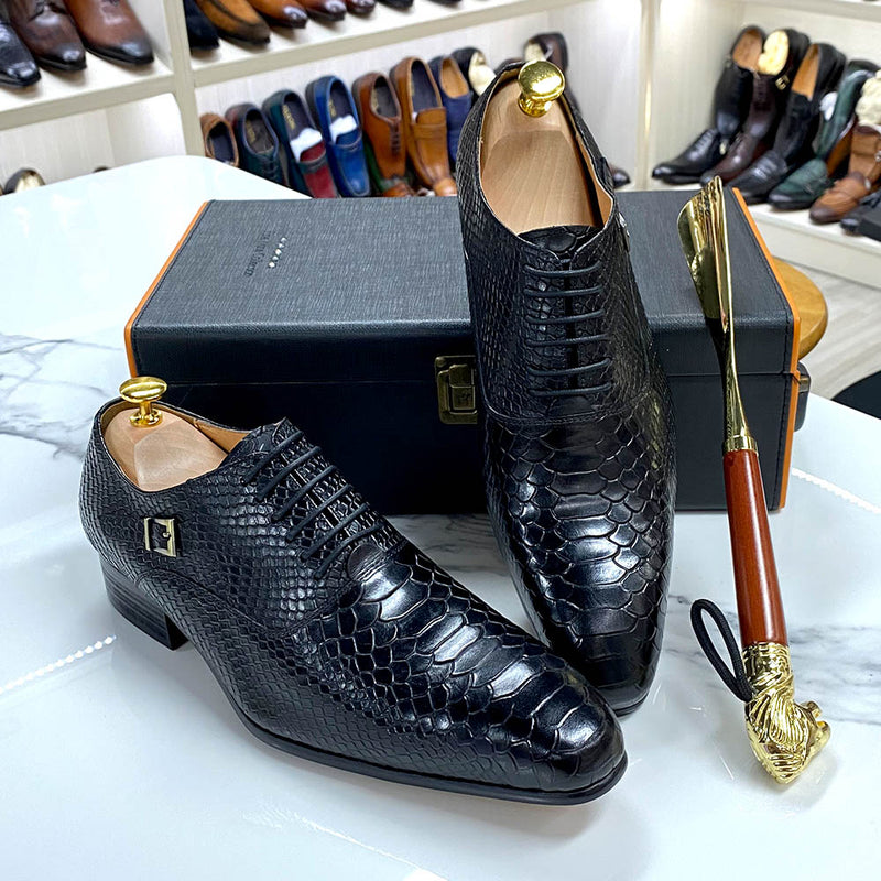 Luxury Mens Wedding Oxford Shoes Black Brown Genuine Leather Snake Print