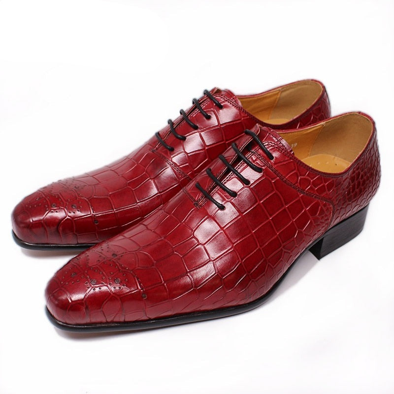Real Leather Black Red Crocodile Print Lace Up Pointed Toe Office Wedding 