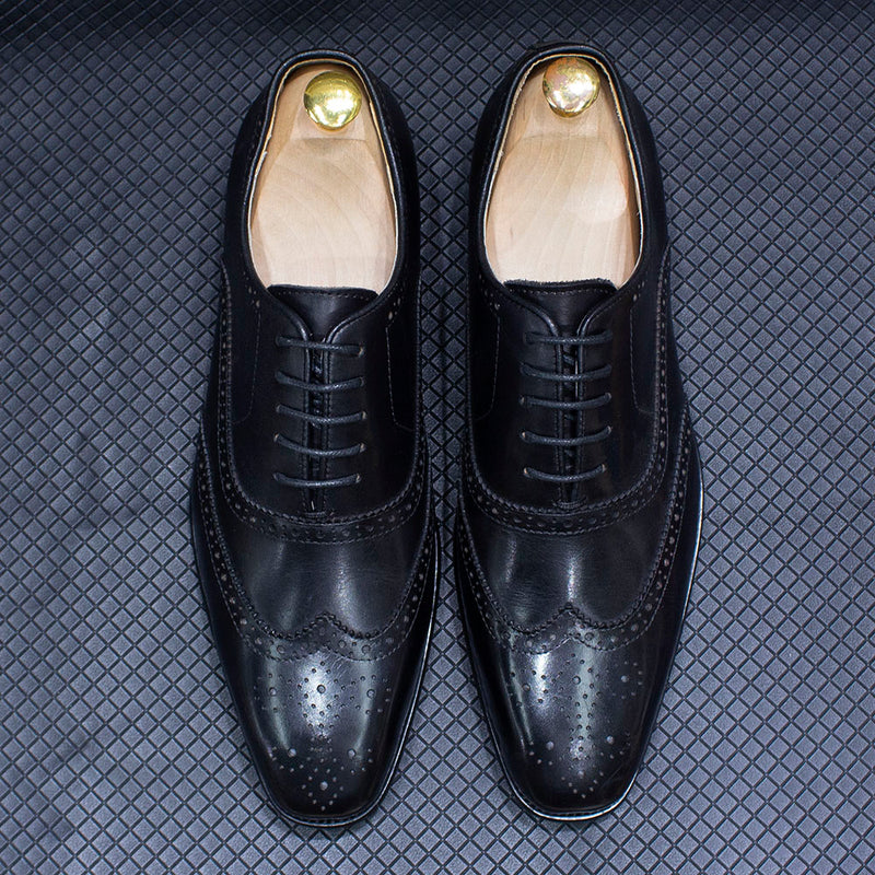 ParGrace Genuine Calfskin Leather Handmade Wingtip Oxford