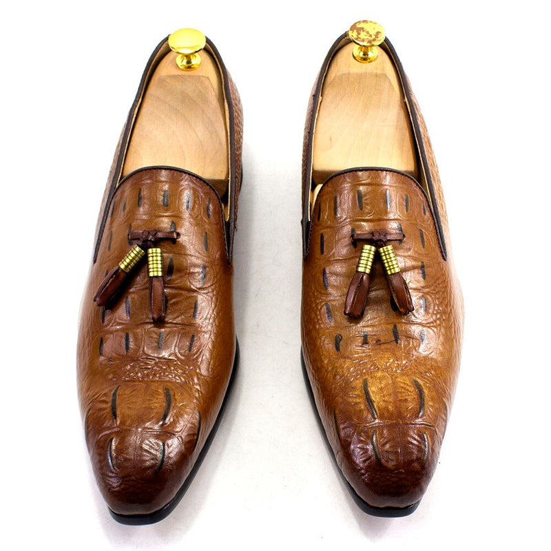 ParGrace Tassel Loafer Genuine Leather Crocodile Prints