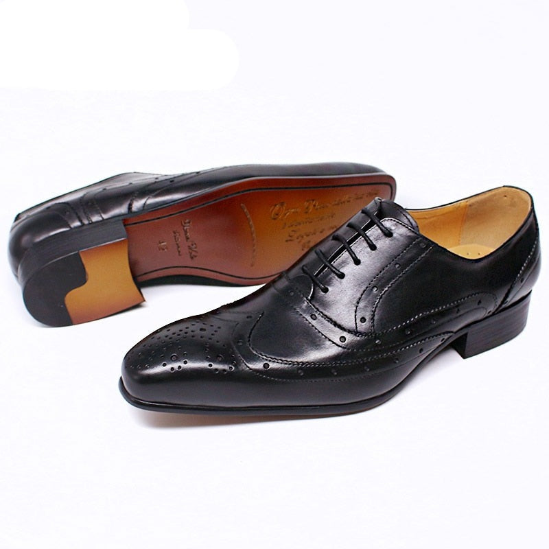 Oxford Black Red Male Formal Shoes Pointed Wingtip Lace Up