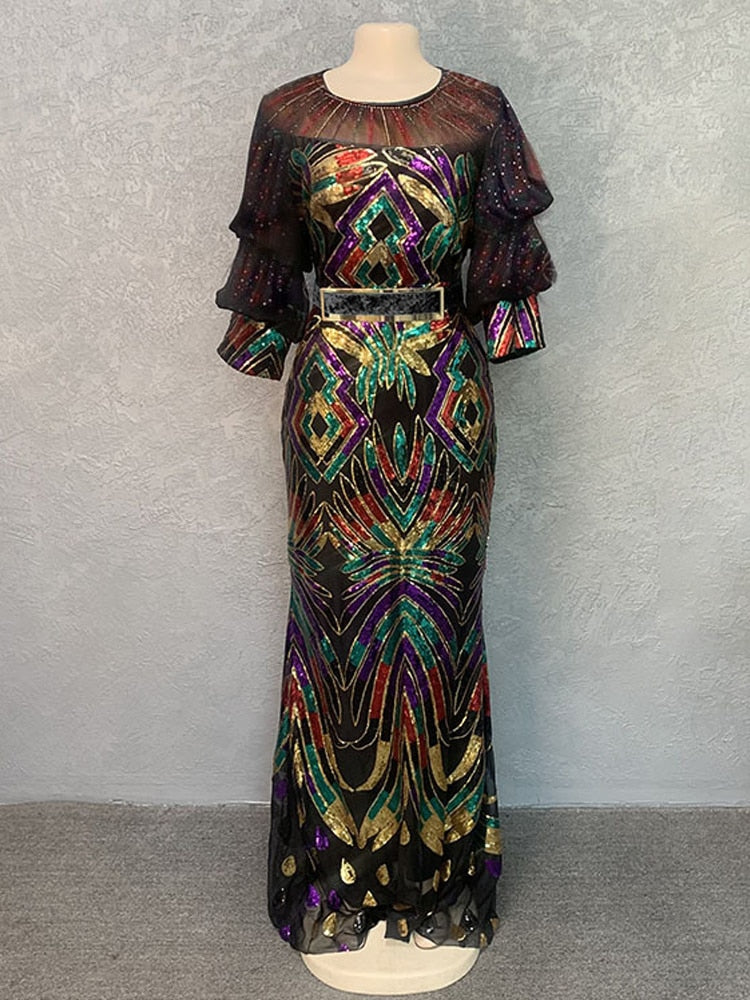 New African Luxury Sequin Dresses Plus Size