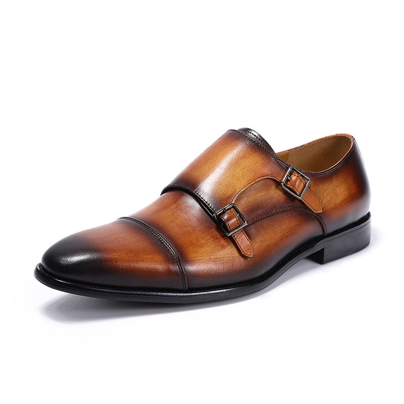 ParGrace Double Buckle & Comfortable Monk Strap Genuine Leather