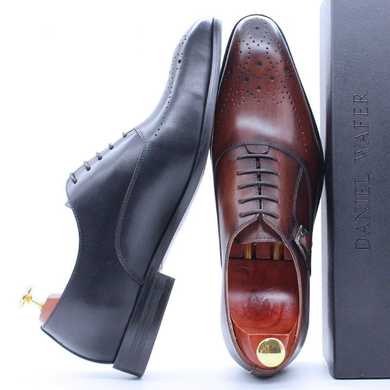 ParGrace Genuine Leather Oxford Shoes Buckle Lace-Up