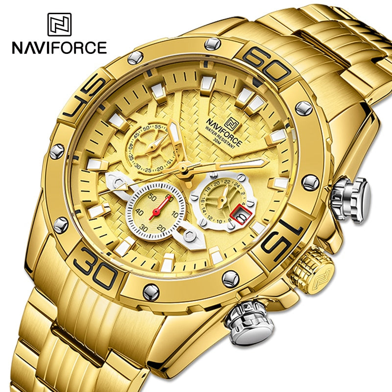 Luxury Original NAVIFORCE  Quartz Clock Analog Chronograph Sport Waterproof