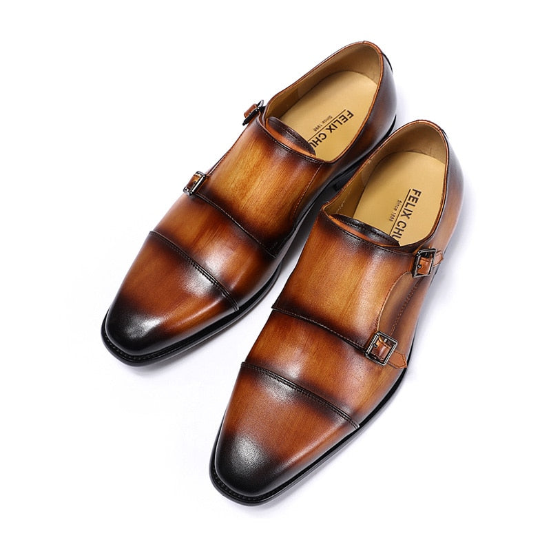 ParGrace Double Buckle & Comfortable Monk Strap Genuine Leather