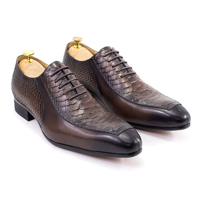 Classic Lace Up Oxfords Genuine Leather Snake Pattern