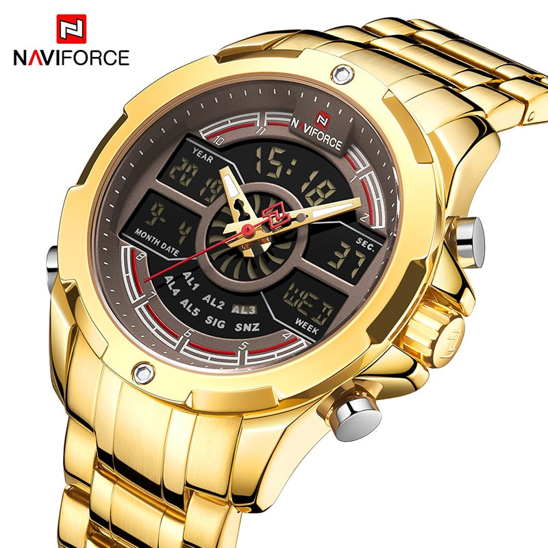 NAVIFORCE Digital Chronograph Sport Quartz Wrist Watch Stainless Steel Waterproof