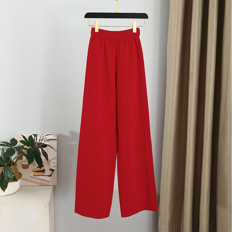 ParGrace Knitted Women Trousers Suit Two Piece Set
