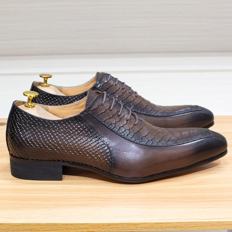 Classic Lace Up Oxfords Genuine Leather Snake Pattern