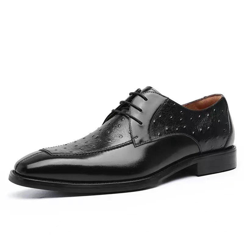 ParGrace Genuine Leather Derby Men Shoes Ostrich Pattern  Classic Design